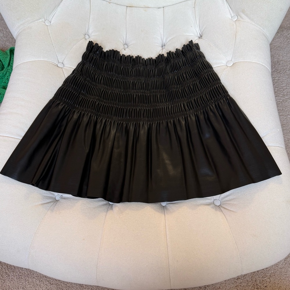 Girls Black Smocked Leather Skirt
